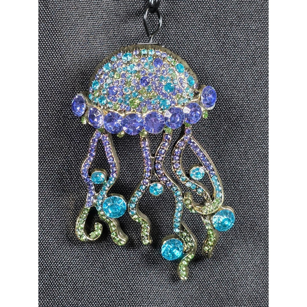 Sparkling Jellyfish Brooch Rhinestone Crystal Pendant Charm Gold Tone Women